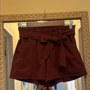 Women's Burgundy Paperbag Shorts